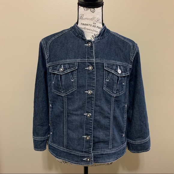 Chico's Platinum Rhinstone Jean Jacket Size Medium - Picture 2 of 12
